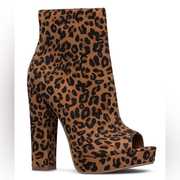 Shoe Dazzle Kimara Bootie Leopard Print Open Toe Platform Heeled Ankle Boots 10 - Picture 2 of 10
